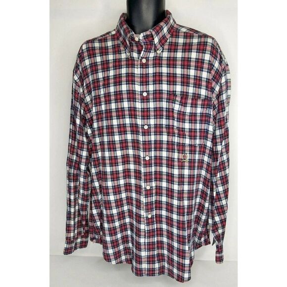 Vintage Tommy Hilfiger Men’s Shirt Tartan Plaid Crest Logo Button Down L - Picture 1 of 3